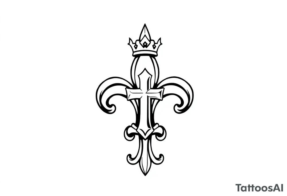 a flor de lis with a crown and a cross inside the flor de lis tattoo idea