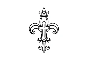 a flor de lis with a crown and a cross inside the flor de lis tattoo idea