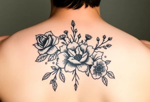 vintage bouquet of wild roses and meadow flowers with morning dew tattoo idea