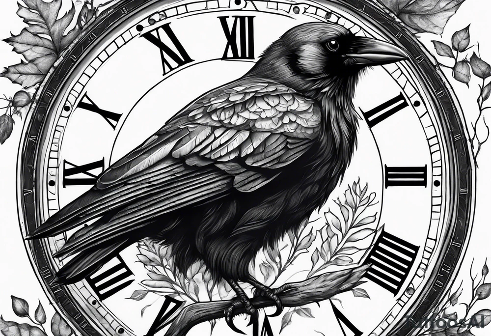crow looking back twisted neck inside a old clock with pointers and markers being a forest tattoo idea crow looking back twisted neck inside a old clock with pointers and markers being a forest tattoo idea