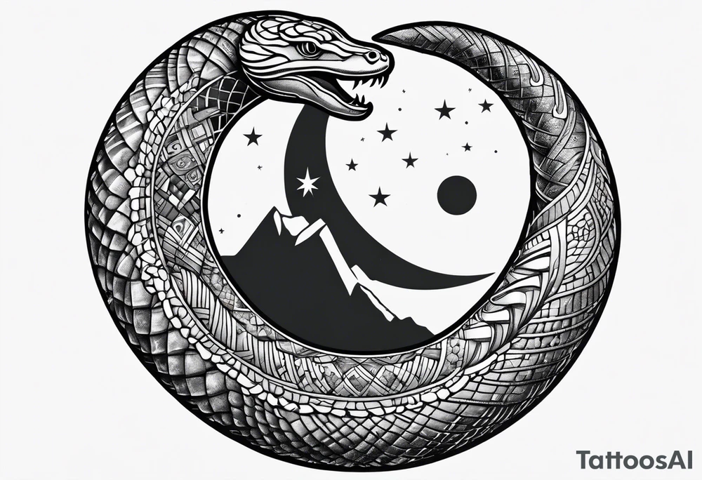 snake wrapped around a crescent moon, simple and elegant tattoo idea