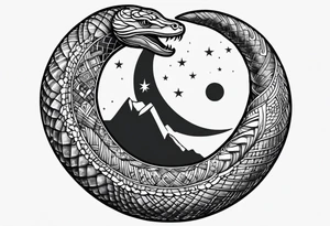 snake wrapped around a crescent moon, simple and elegant tattoo idea