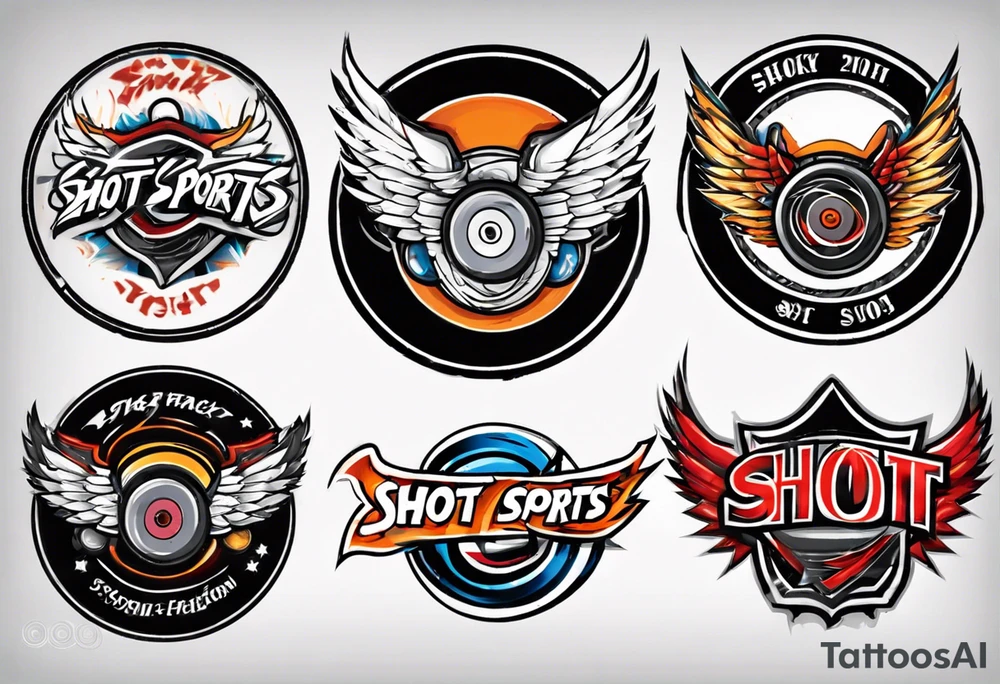 hockey puck with wings that says "SHOT SPORTS" tattoo idea