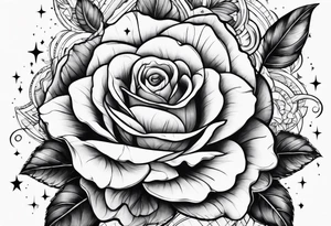 Tesseract with big roses and small stars around it tattoo idea