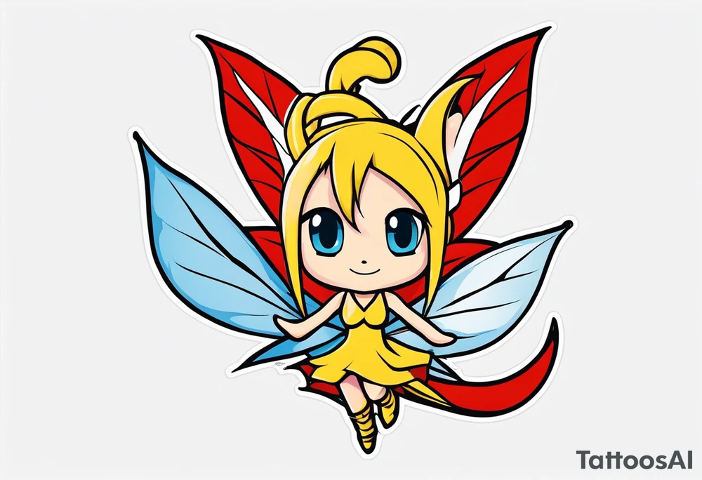 A fairy with a tail that is the fairy in the Fairy Tail anime guild logo in the same position tattoo idea