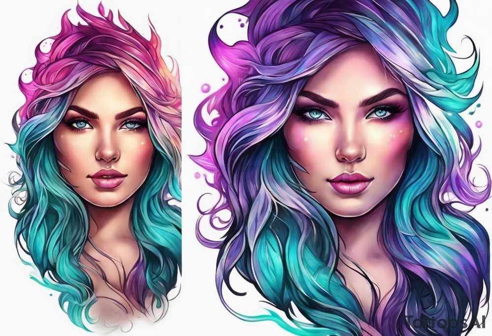 Pink purple teal Bonfire flames turning into northern lights tattoo idea