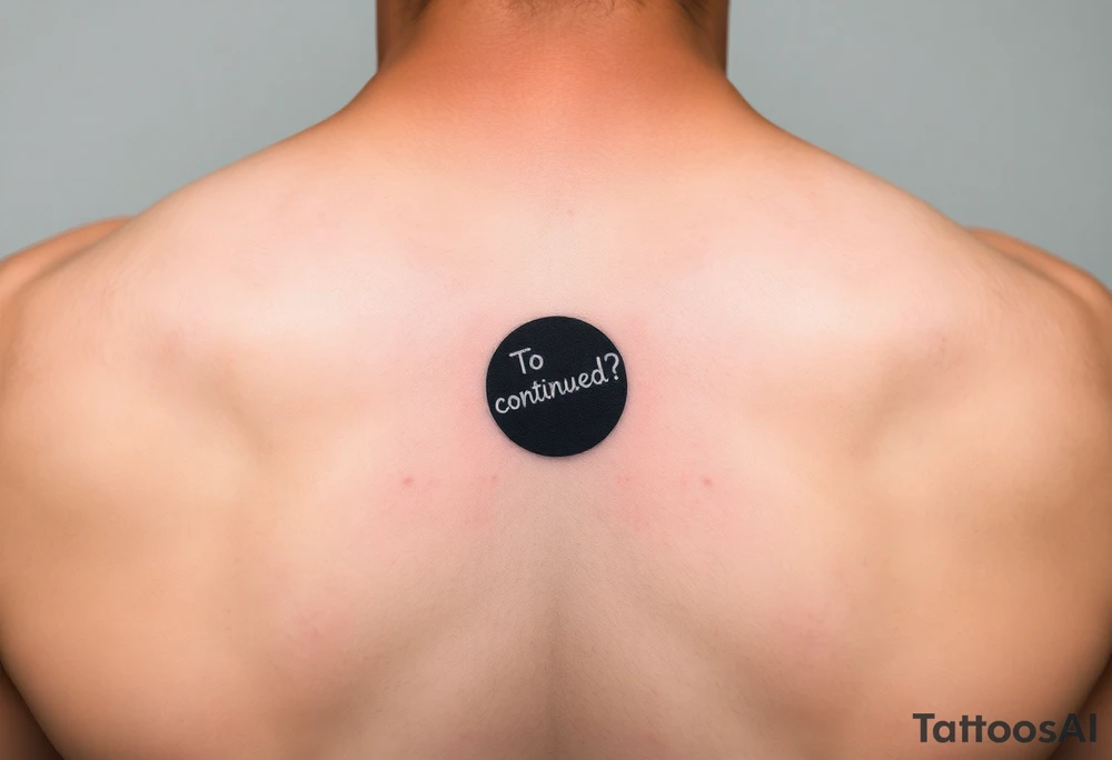 "Black circle tattoo (3cm) with barely visible 'To be continued?' around edge. Like a punctuation mark on skin." tattoo idea