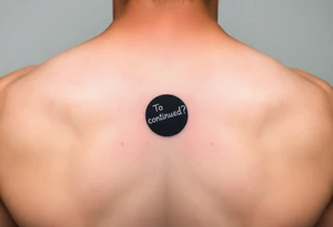 "Black circle tattoo (3cm) with barely visible 'To be continued?' around edge. Like a punctuation mark on skin." tattoo idea