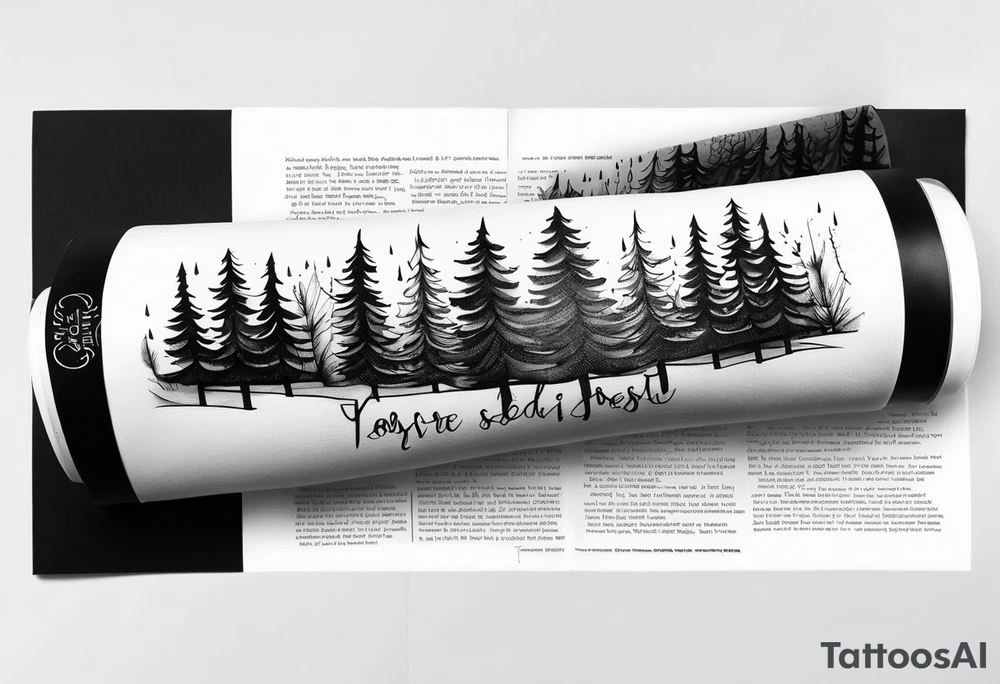 Pine trees with a bible verse about being yourself forearm sleeve tattoo idea