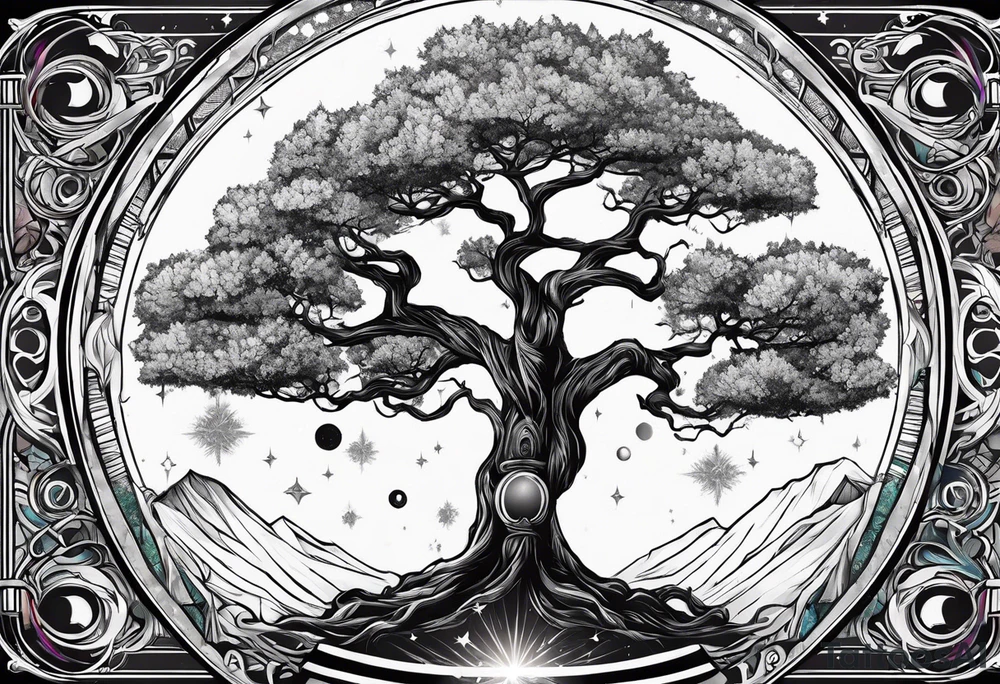 Tree with Jedi symbol and a together forever through time and space tattoo idea