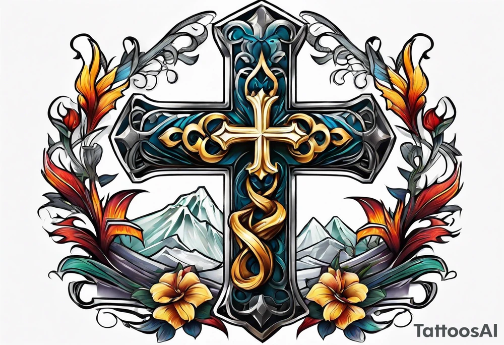 A cross with a viper around tattoo idea