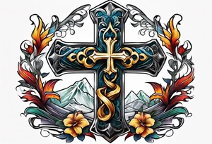 A cross with a viper around tattoo idea