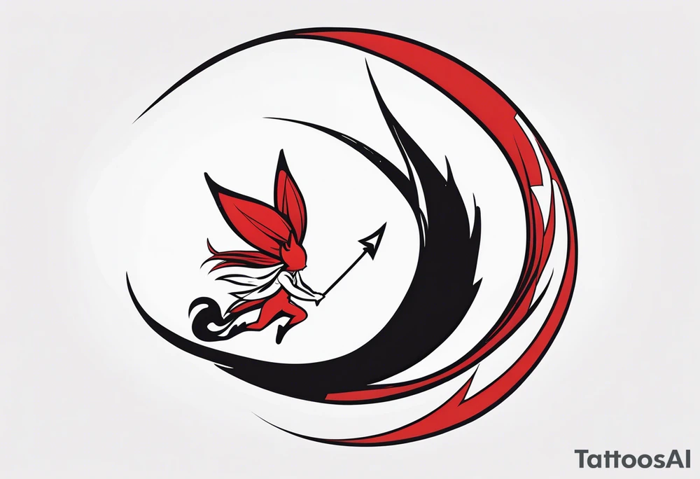 A fairy with a tail inspired by the logo of the show called Fairy Tail in a fetal position leaning in tattoo idea