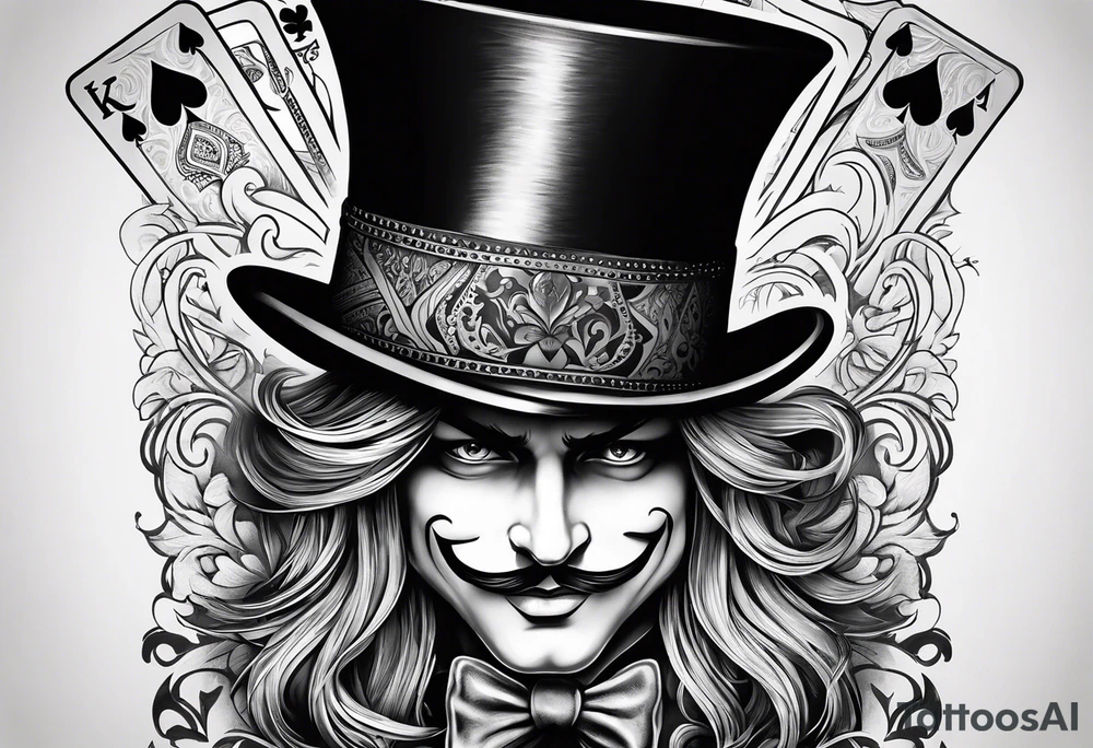 King of spades that says “we’re all mad here” with top hat tattoo idea