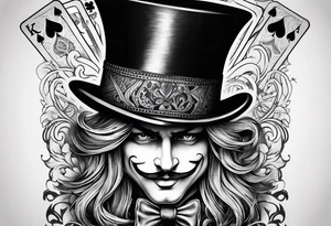 King of spades that says “we’re all mad here” with top hat tattoo idea