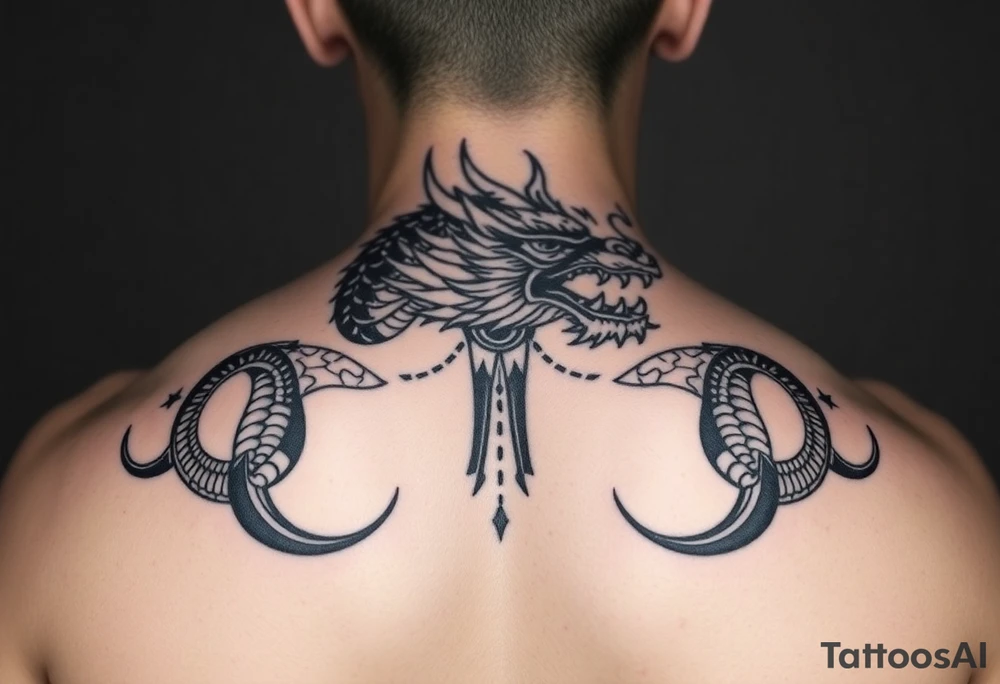 Tatuaje en espalda completa de la cabeza de un dragón demonio japones tattoo idea