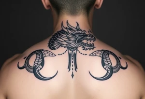 Tatuaje en espalda completa de la cabeza de un dragón demonio japones tattoo idea