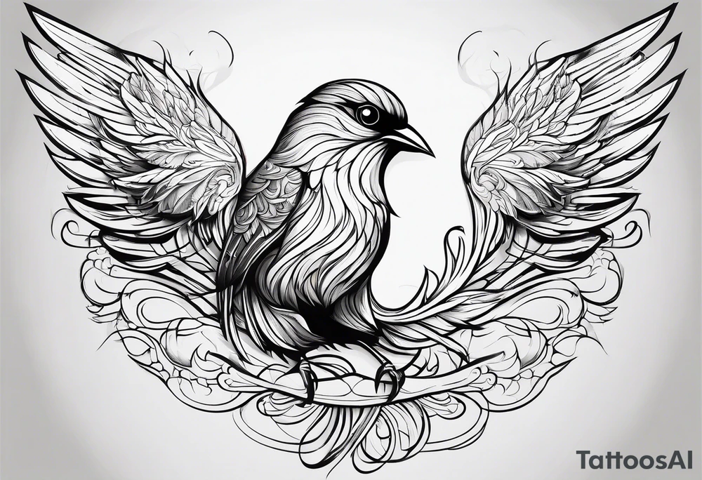 Black and white bird outline tattoo idea