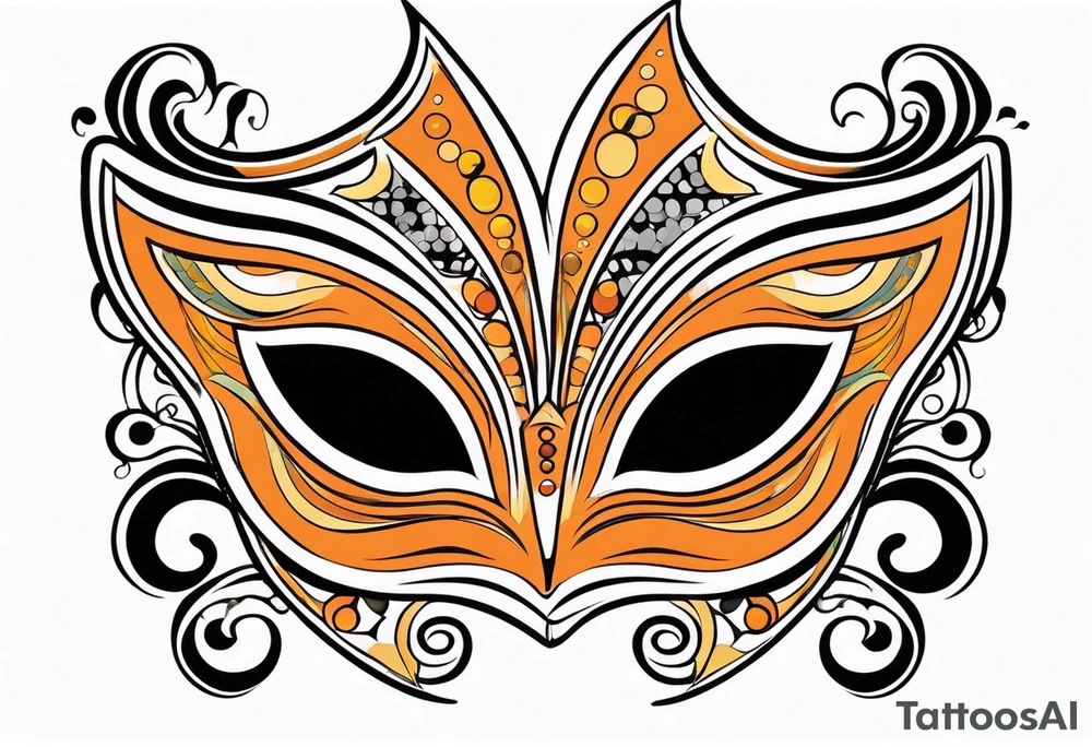 Laughing Male masquerade mask with orange and black circles tattoo idea