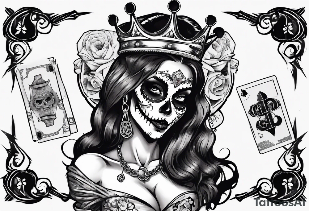 santa la muerta with money and crown
on the card tattoo idea