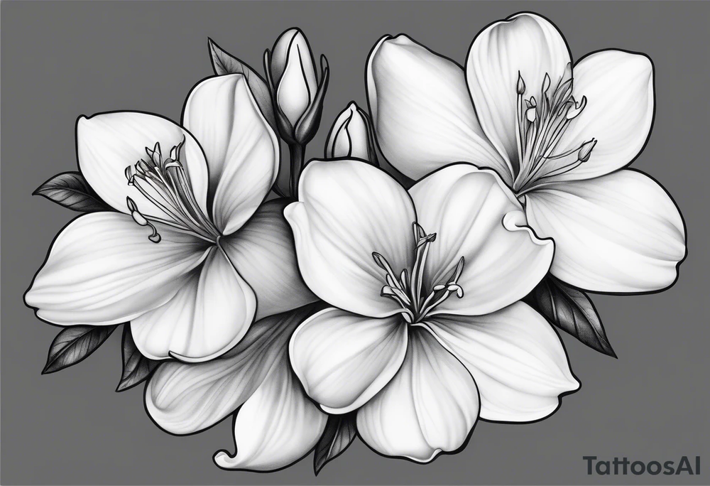5-petal azaleas with buds along a long branch tattoo idea
