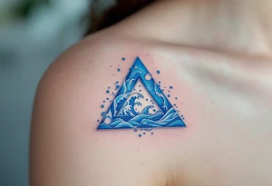 A blue triangle filled with waves and bubbles, symbolizing the element of water and emotion. tattoo idea