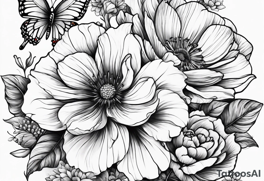 c cection scar needle and thred, flowers, butterfly tattoo idea
