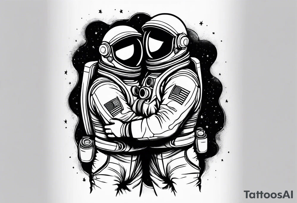 two full length astronauts hugging each other tattoo idea