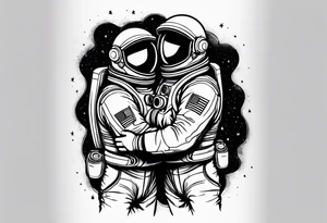 two full length astronauts hugging each other tattoo idea