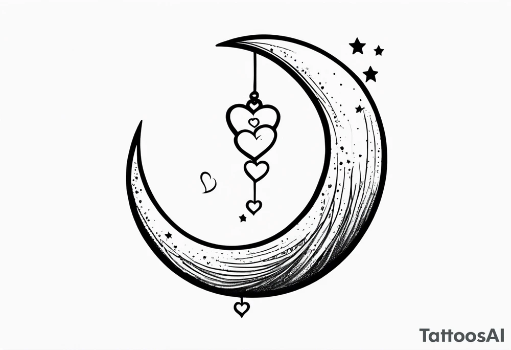 Crescent moon with hearts dangling from the bottom of it tattoo idea Crescent moon with hearts dangling from the bottom of it tattoo idea