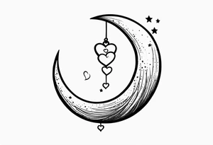 Crescent moon with hearts dangling from the bottom of it tattoo idea