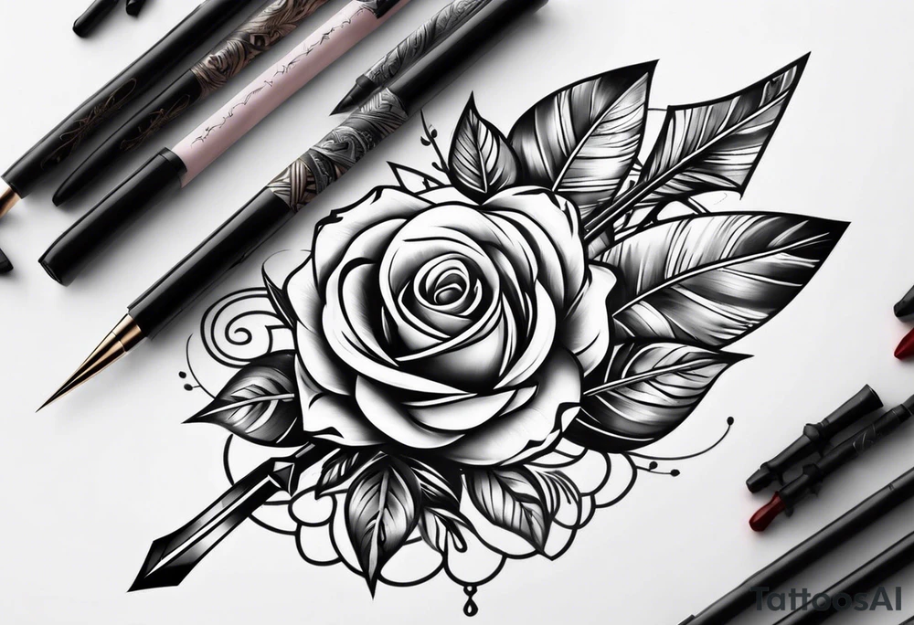 five Indian arrows going through a single rose on a forearm tattoo idea