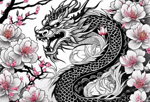 chinese dragon with sakura flowers tattoo idea