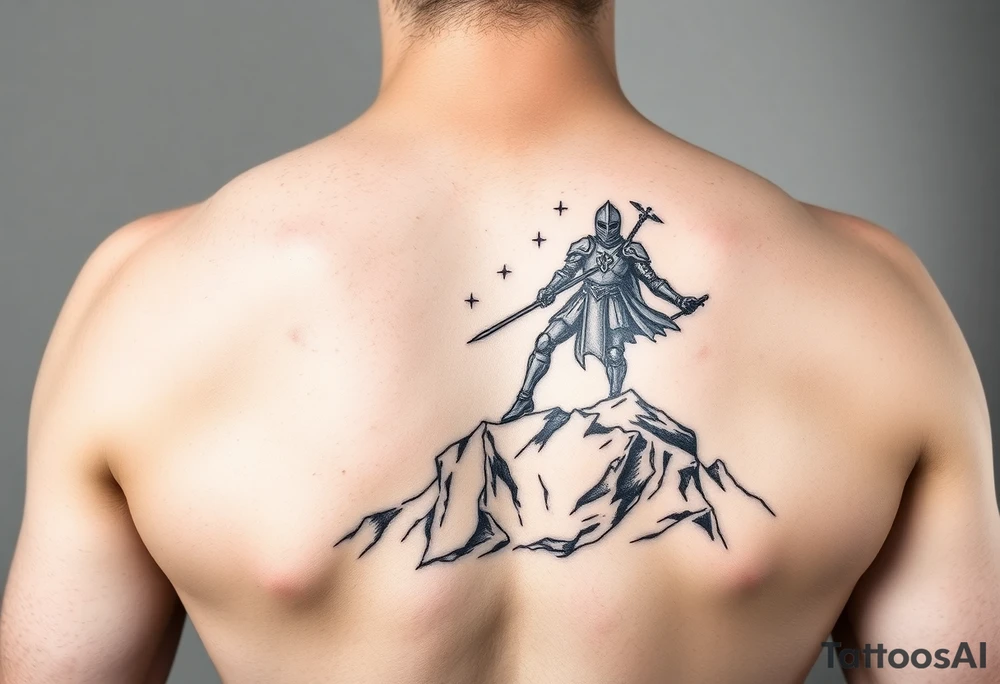 3d Powerful knight on the hillside tattoo idea