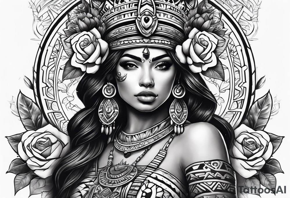 Aztec princess with roses tattoo tattoo idea