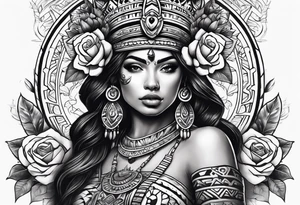 Aztec princess with roses tattoo tattoo idea