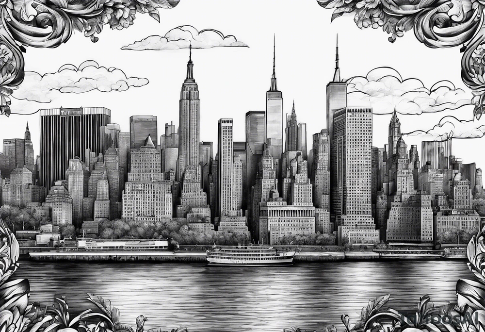 NYC skyline on two sides and cuba in the middle tattoo idea