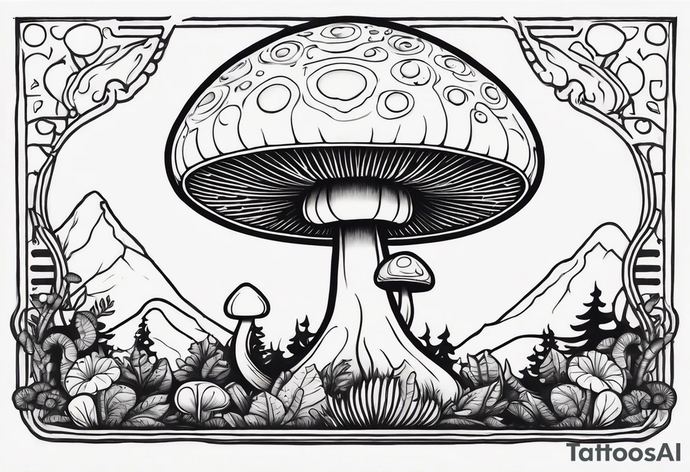 Alien,  mushroom, cartoon style tattoo idea