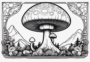 Alien,  mushroom, cartoon style tattoo idea