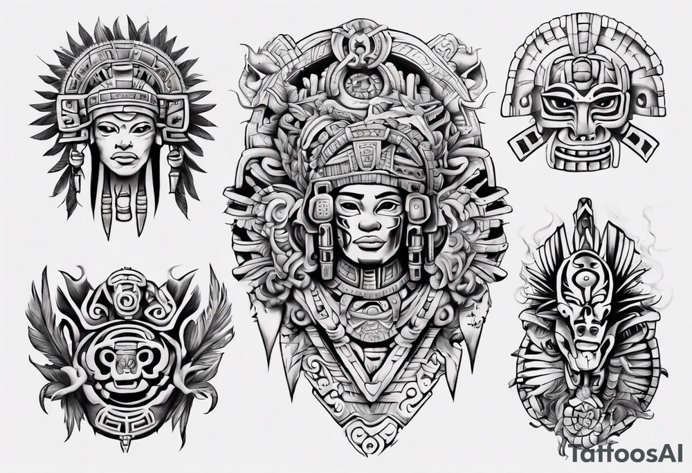 Mayan back pieces tattoo idea