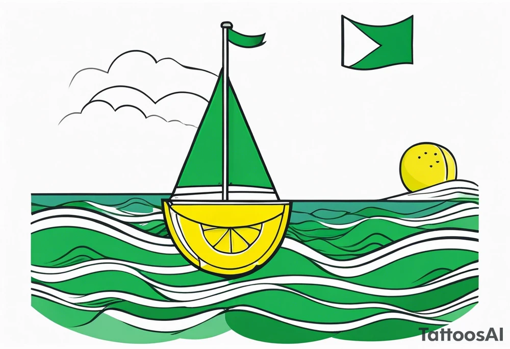 A lemon-Buoy with a green leaf-flag bobs on choppy waves tattoo idea