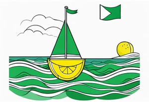 A lemon-Buoy with a green leaf-flag bobs on choppy waves tattoo idea