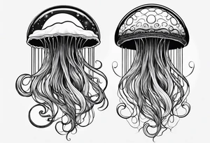 A universe inside a mystical jellyfish with long flowing tentacles tattoo idea