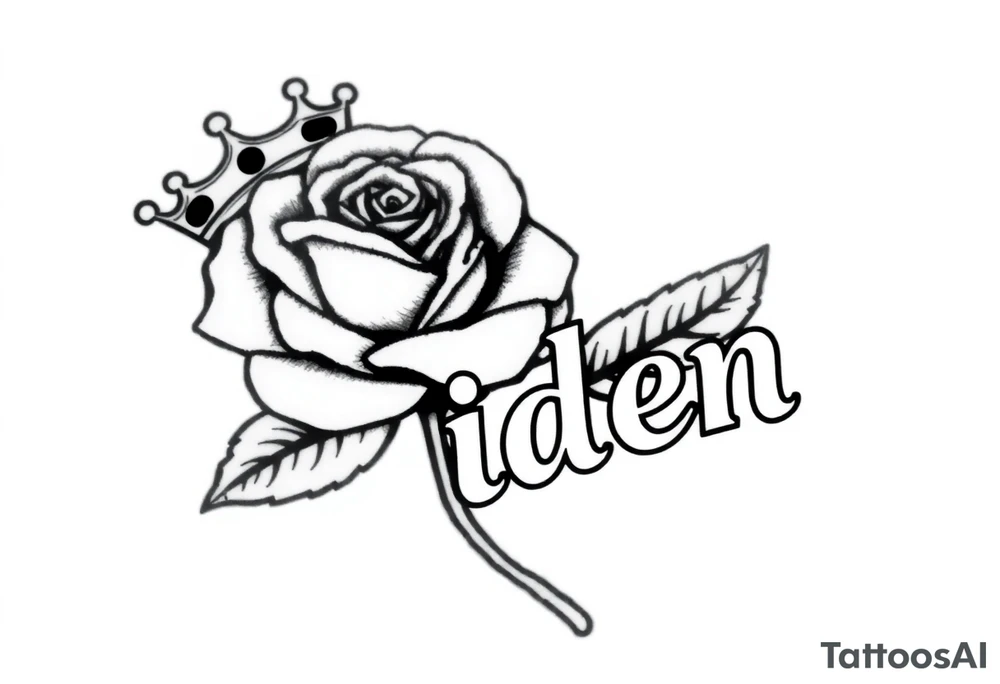 Rose with a kings crown above it and the name Aiden large Infront of it going to the right tattoo idea