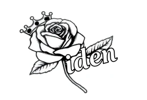 Rose with a kings crown above it and the name Aiden large Infront of it going to the right tattoo idea