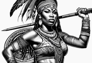 African woman warrior handing a spear tattoo idea