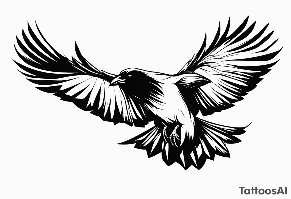 Dramatic Raven in Flight tattoo idea