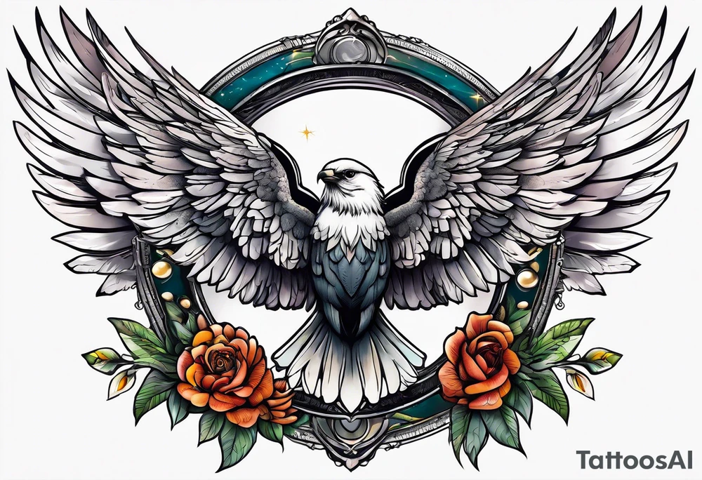 wings with a halo above them tattoo idea