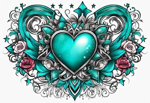 Hearts and stars the name "Drew" teal tattoo idea