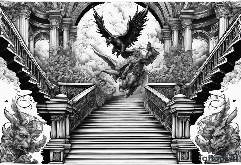 Satan falling down the stairway to heaven tattoo idea